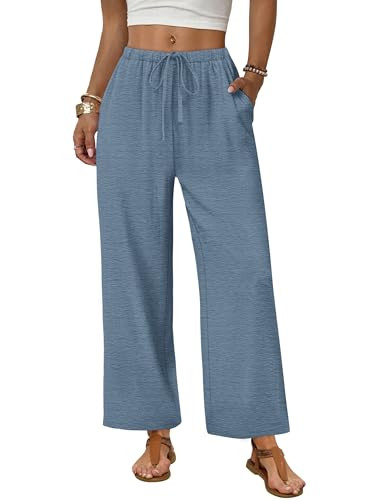 Sampeel Casual Pants for Women Wide Leg Linen Palazzo Pants with Pockets Casual Summer Beach Vacation Clothes Plus Size Spring Outfits Cruise 2026 Resort Wear 2XL Light Blue | Amazon (US)