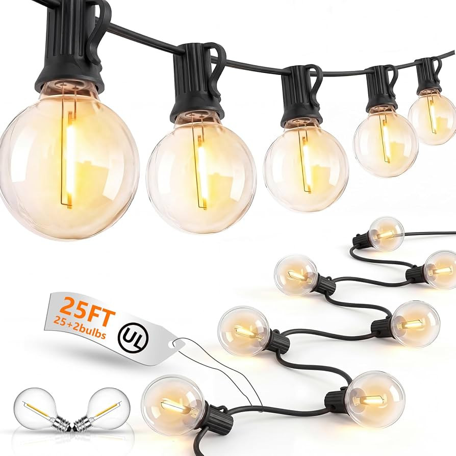LED Outdoor String Lights, 25Ft G40 Globe Patio String Light Waterproof with 27 LED Warm White Bulbs, Hanging Outdoor Lights for Backyard Garden Porch Bistro Wedding Party Holiday Decor, Black Wire | Amazon (US)
