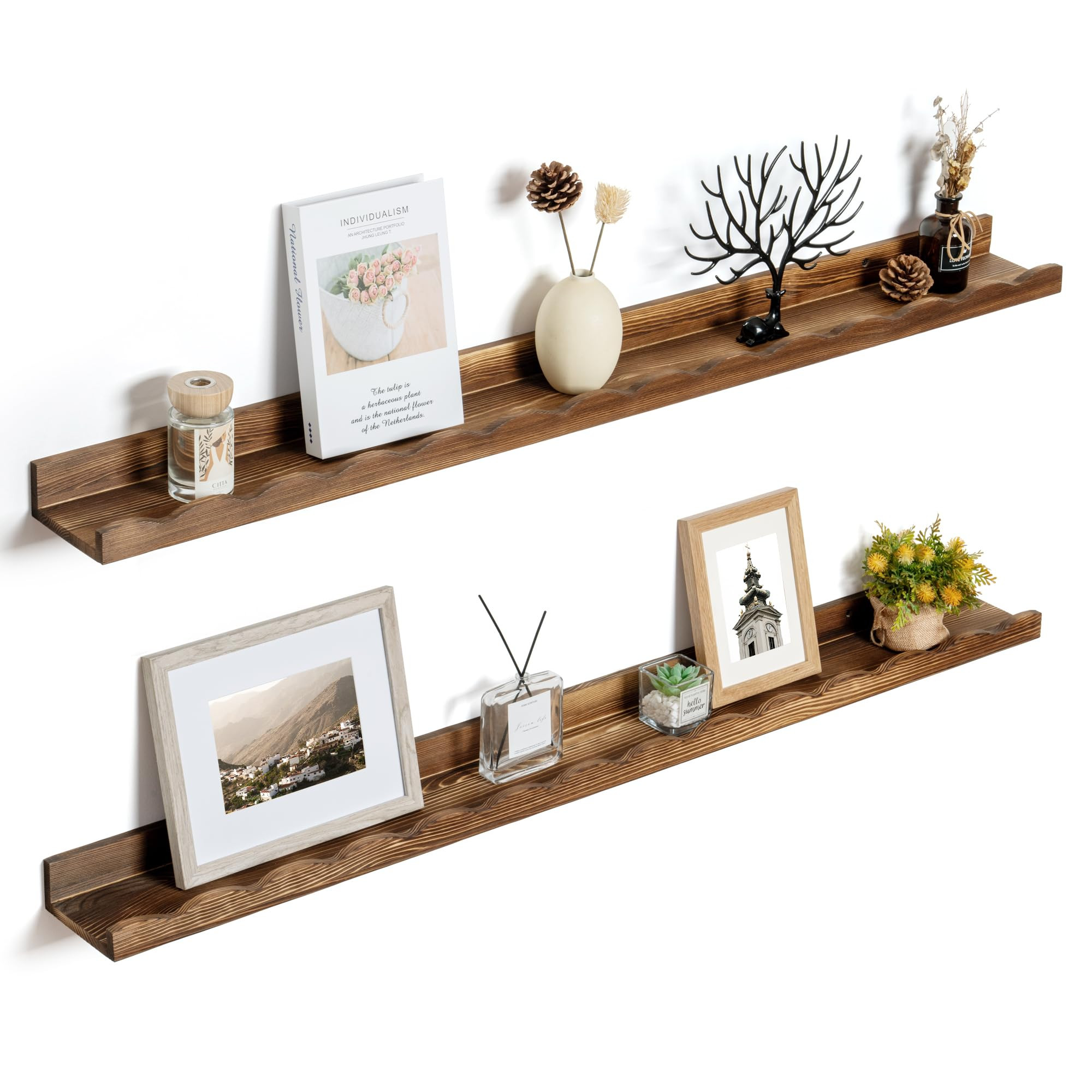 Fun Memories Picture Ledge Shelf for Wall, 48 inch Pine Wood Nursery Book Shelves Set of 2- Wall ... | Amazon (US)