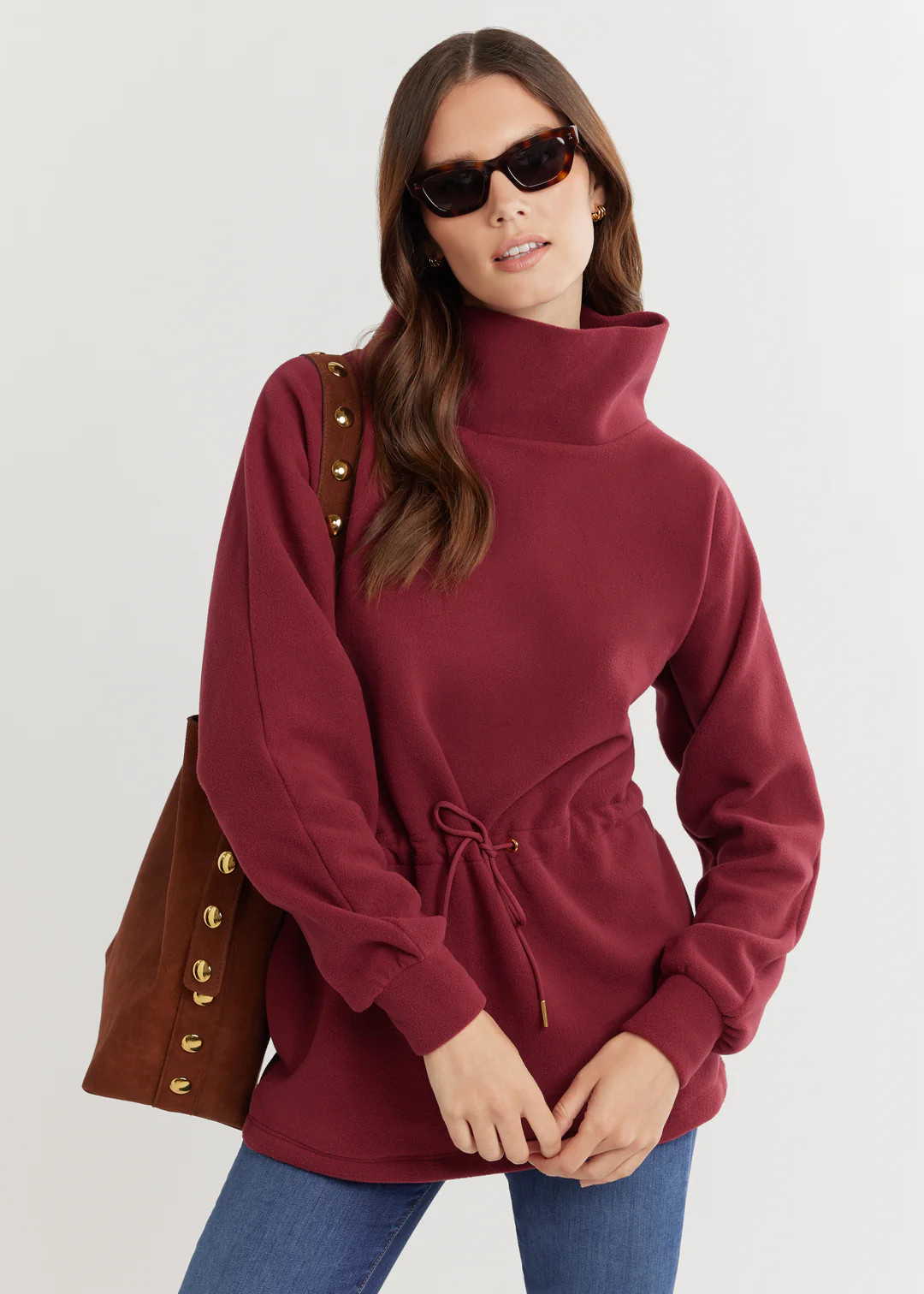 Lena Tunic in Vello Fleece (Burgundy) | Dudley Stephens