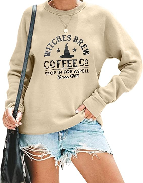 Halloween Sweatshirts for Women Witches Brew Sweatshirt Funny Spooky Season Sweatshirt Ghost Fall... | Amazon (US)