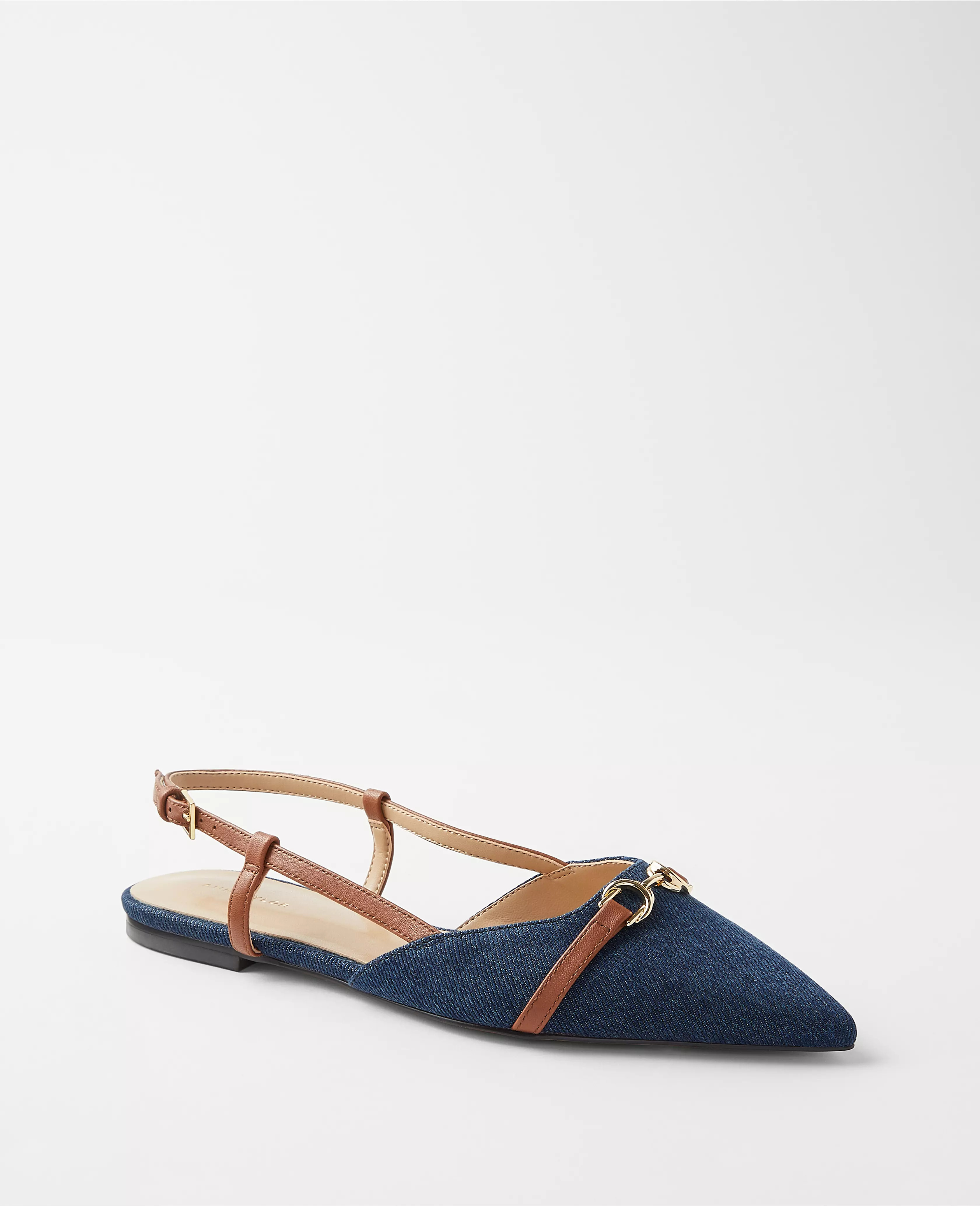 Denim Buckle Pointy Toe Slingback Flats | Ann Taylor (US)