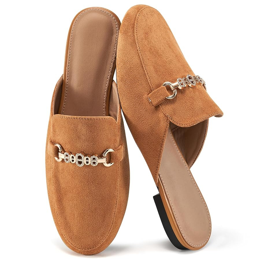 Womens Mules Buckle Flats: Classic Suede Slip On Shoes Dressy Closed Toe Backless Slides Loafers ... | Amazon (US)