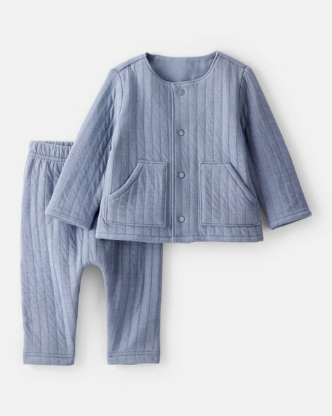 Baby Boy 2-Piece Quilted Long-Sleeve Sweater & Pant Set - Blue | Carter's Inc