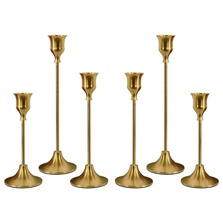 Set of 6 Brass Gold Candle Holders for Taper, Vintage Candlestick Holder Decorative Metal Candle ... | Amazon (US)
