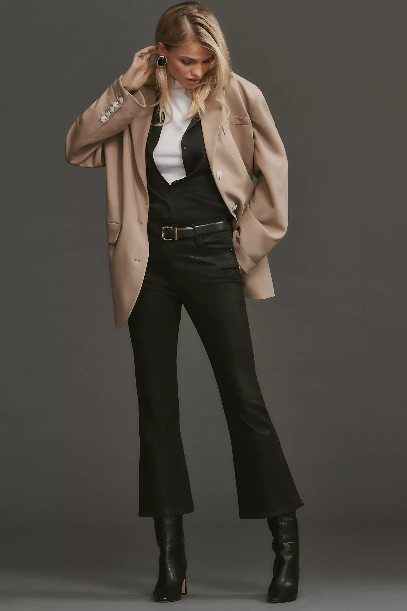 Frame Coated Le Crop Flare Mid-Rise Jeans | Anthropologie (US)