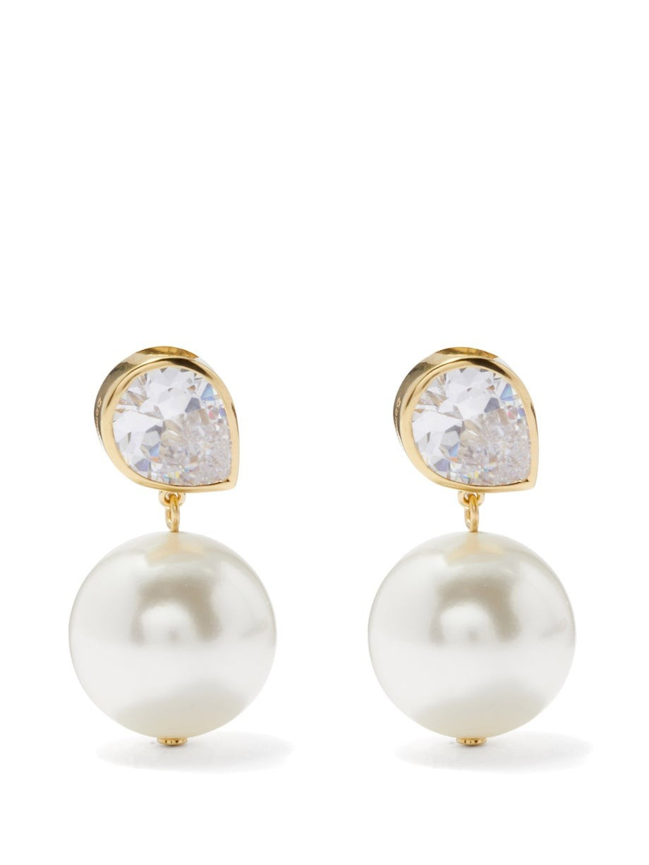 Pearl, crystal & 14kt gold-vermeil drop earrings | Matches (UK)