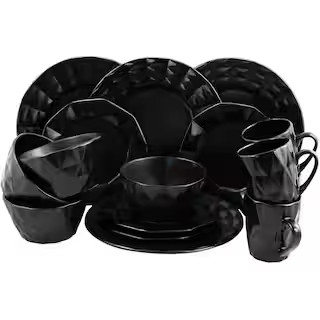 Elama Retro Chic 16-Piece Modern Black Stone Dinnerware Set (Service for 4) 985102842M - The Home... | The Home Depot