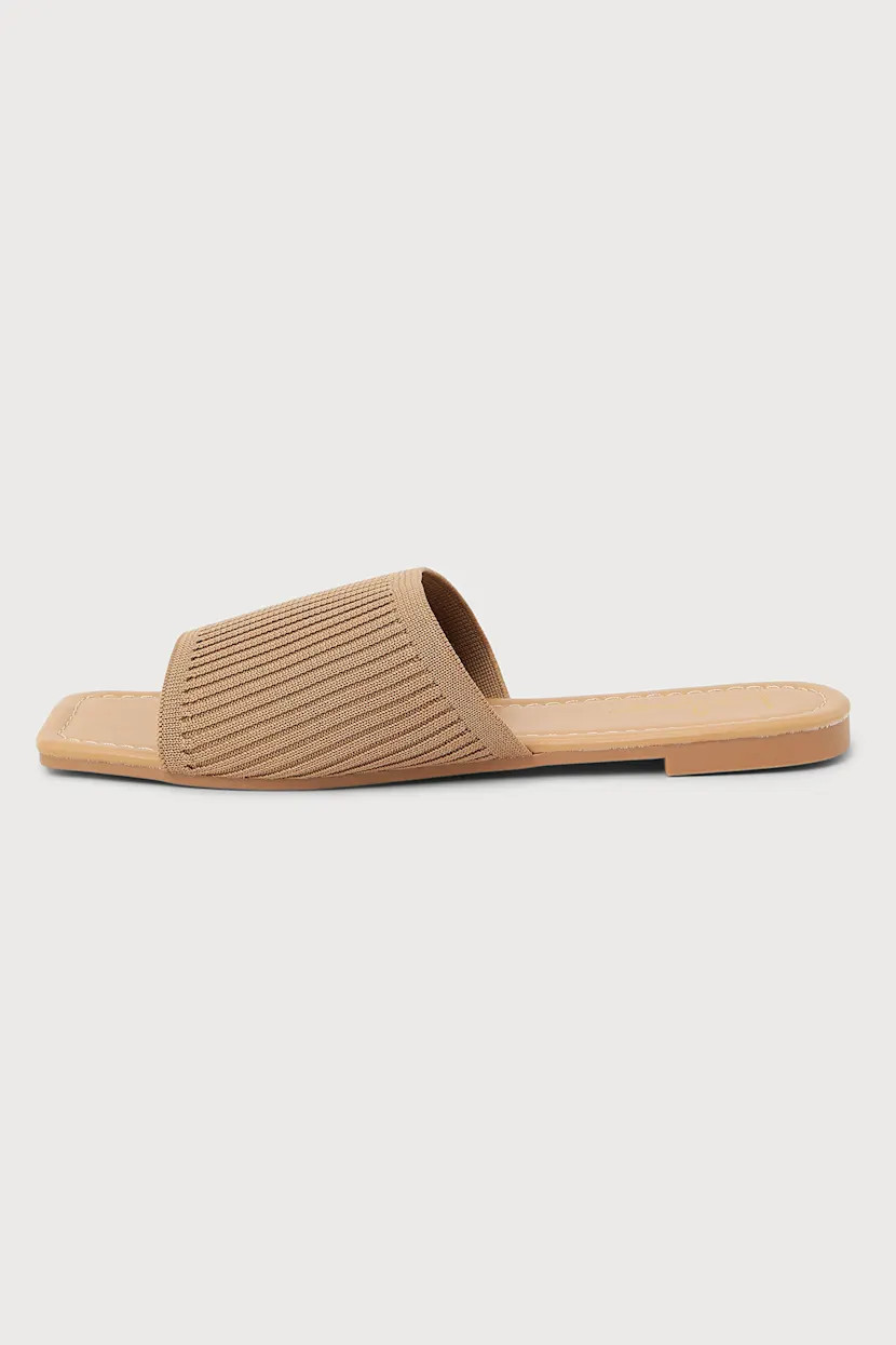 Beckee Light Nude Ribbed Knit Square Toe Slide Sandals | Lulus (US)
