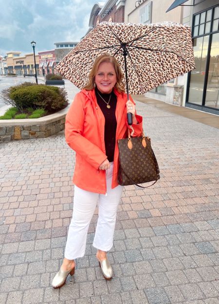 All it seems to do here in Massachusetts is rain! It just won’t stop?! I got this beautiful peach rain jacket because I needed some brightness! 
It’s the perfect spring weight rain slicker. It runs true to size and is on sale!
Spring, clogs, white jeans, shortsleeved turtleneck , Louis Vuitton, spring outfits, jeans outfitts

#LTKsalealert #LTKover40 #LTKSeasonal