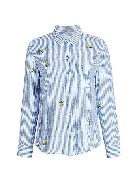 Charli Floral Embroidered Stripe Button-Down Shirt | Saks Fifth Avenue