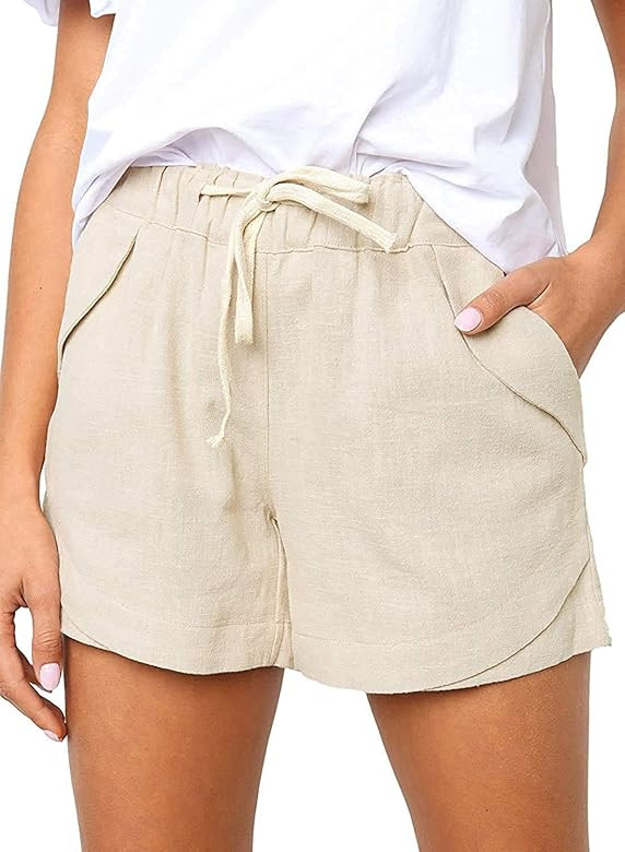 Women Comfy Drawstring Casual Elastic Waist Pure Color Shorts Summer Beach Lightweight Short Pant... | Amazon (US)