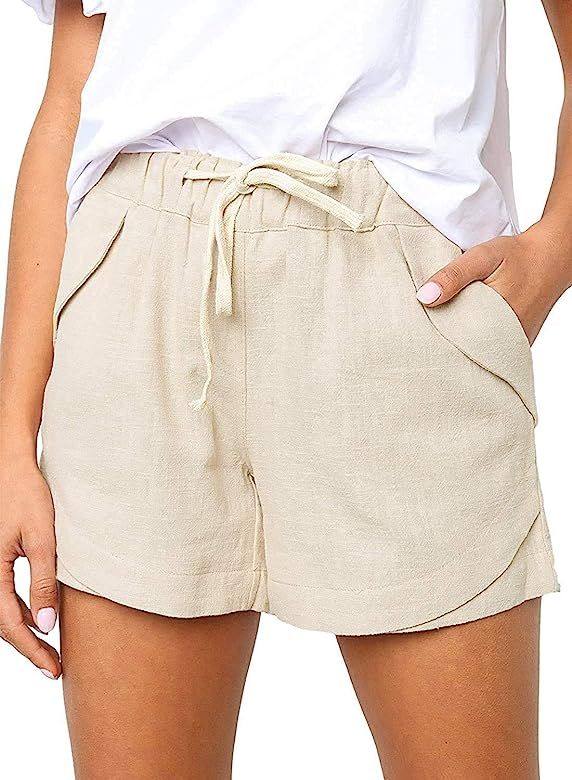 Mosucoirl Women Comfy Drawstring Casual Elastic Waist Pure Color Shorts Summer Beach Lightweight ... | Amazon (US)