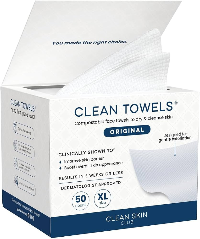 Clean Skin Club Clean Towels XL®, 100% USDA Biobased Face Towel, Disposable Face Towelette, Ecze... | Amazon (US)