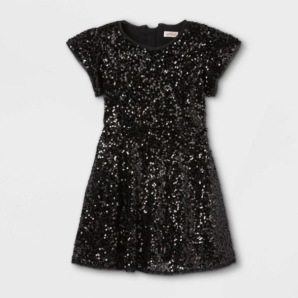Girls' Sequin Skater Flutter Sleeve Dress - Cat & Jack™ Black | Target