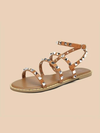 Women's Flat Sandals Strappy Studded Sandals Gladiator Sandals with Ankle Strap | SHEIN