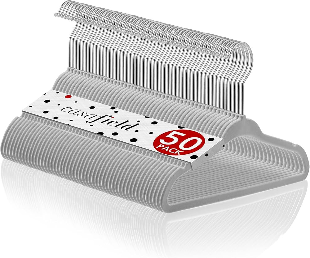 Casafield 50 Velvet Baby Hangers - 11" Size for Infant & Toddler Clothes - Gray | Amazon (US)