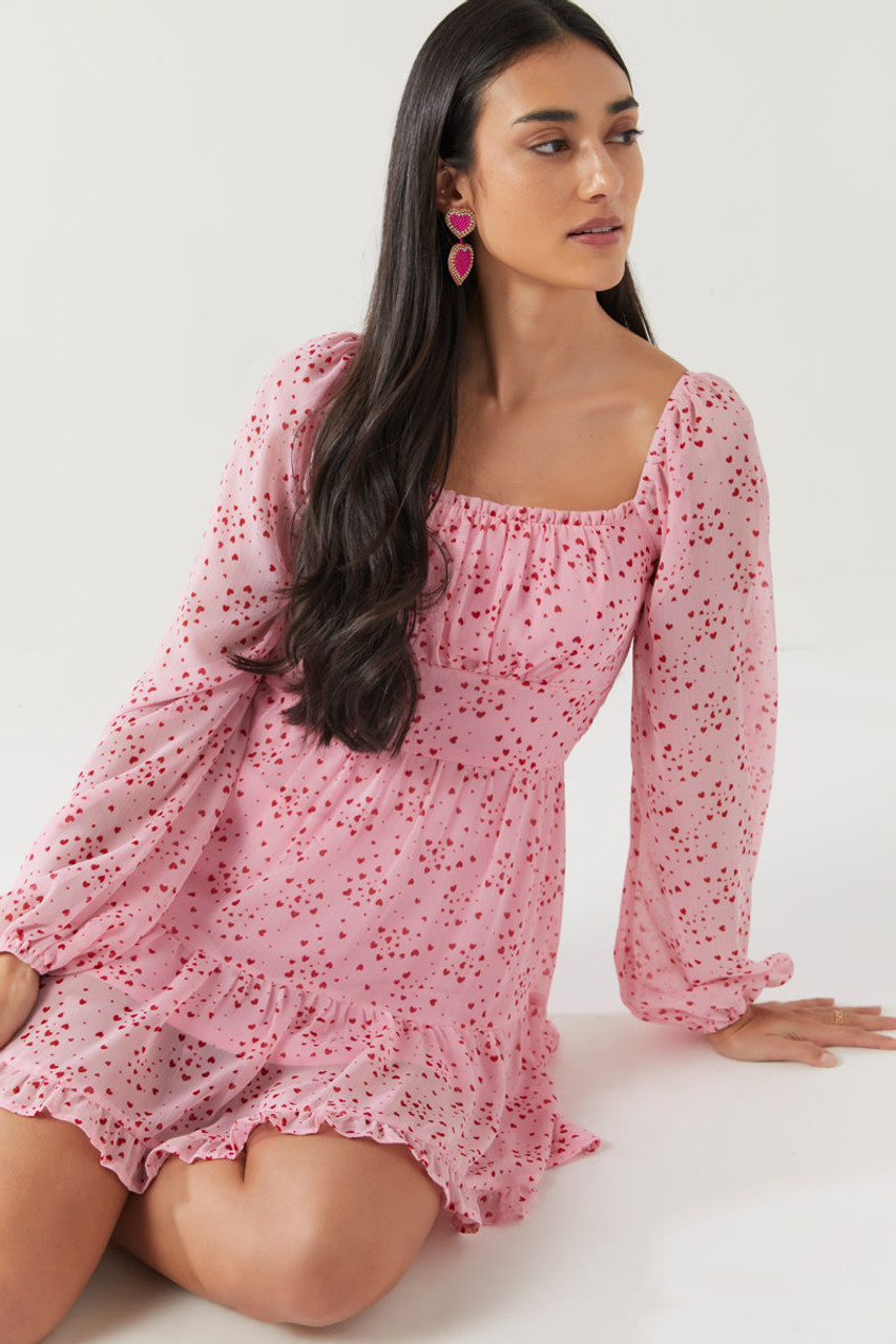 Jodie Heart Print Waisted Mini Dress | Francesca's