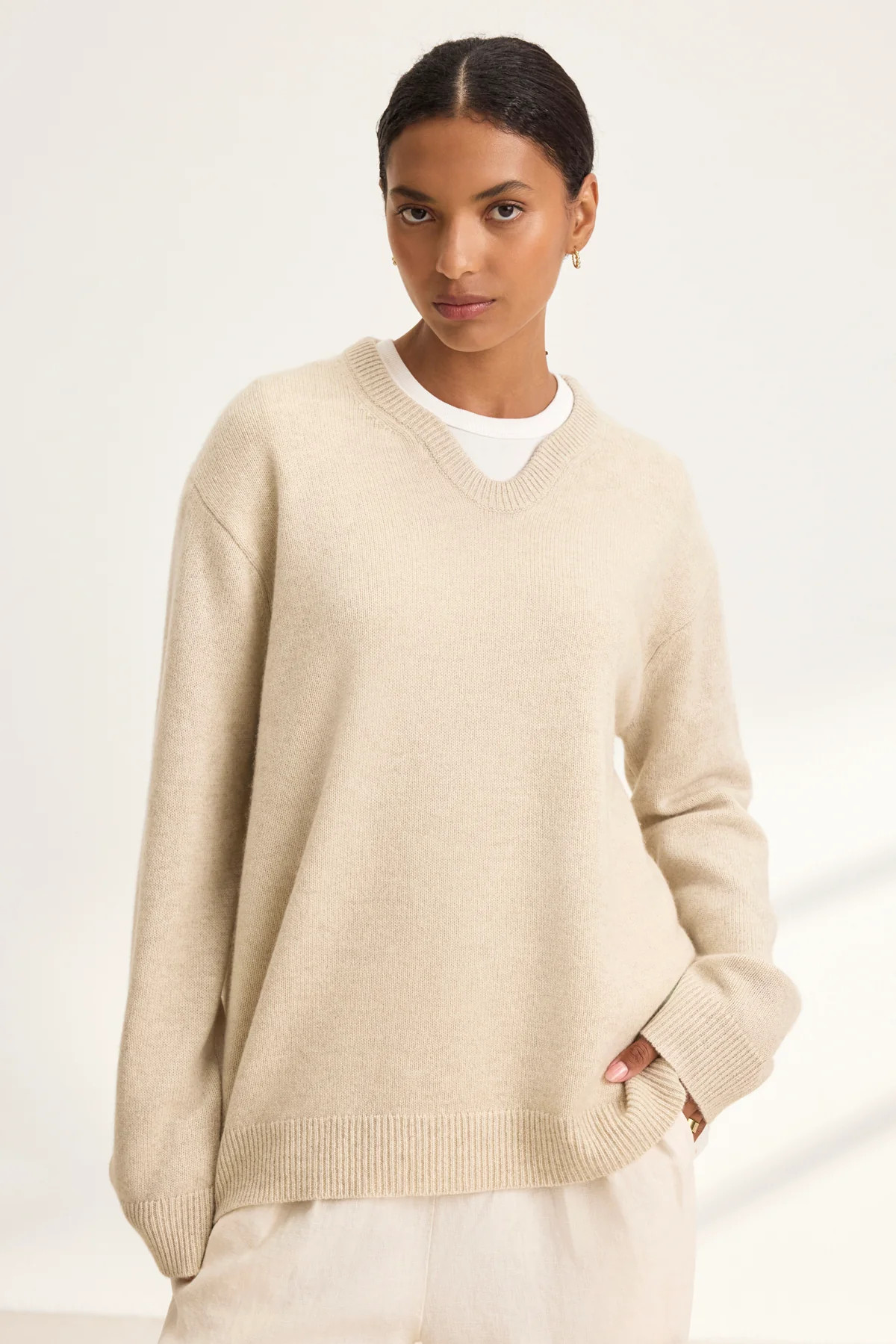 STEVIE WOOL CASHMERE CURVED NECK SWEATER | Velvet by Graham & Spencer
