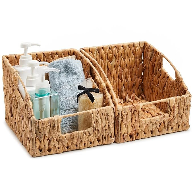 EZOWare Woven Open Front Storage Baskets, Natural Water Hyacinth Wicker Storage Trapezoid Organiz... | Amazon (US)