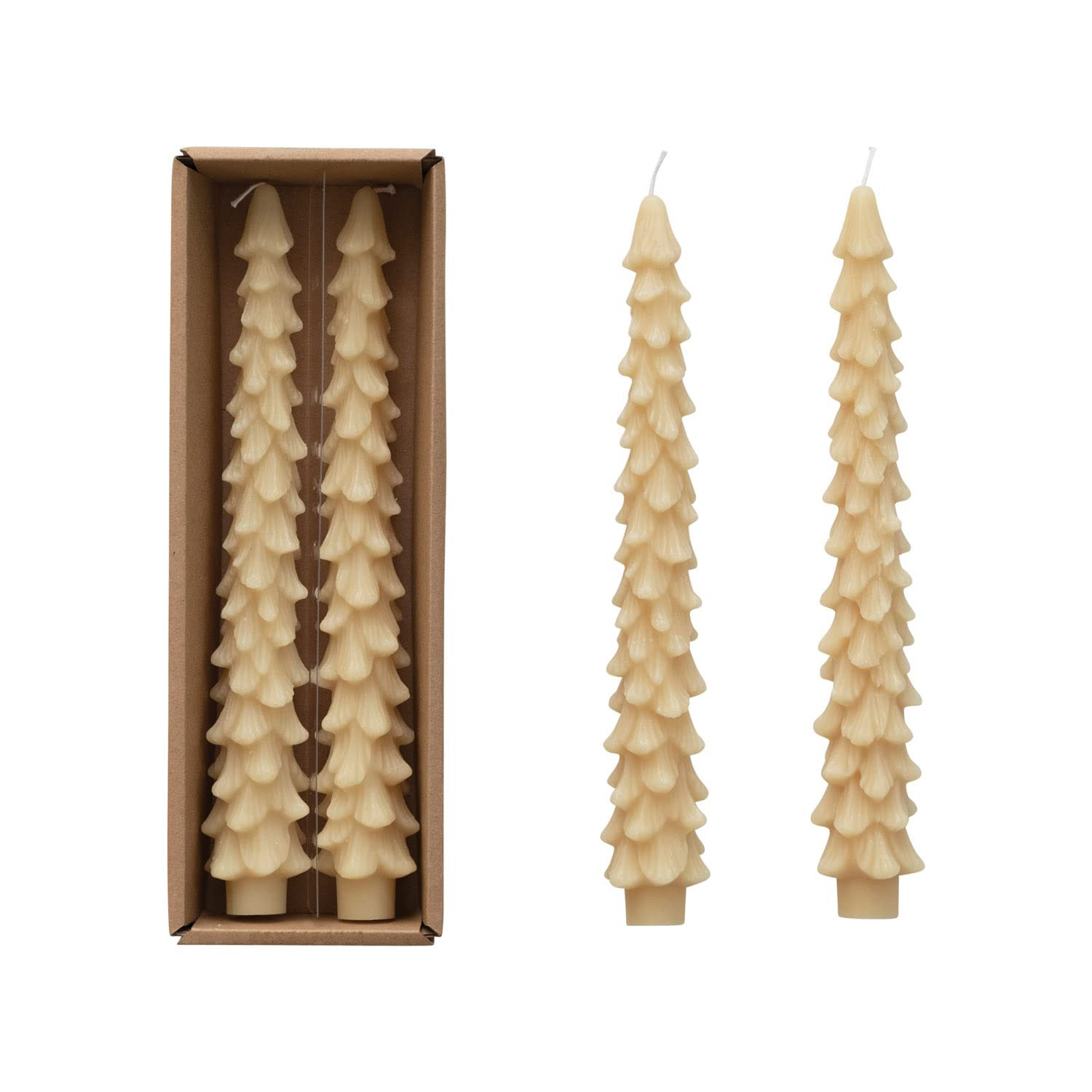 Creative Co-Op Unscented Tree Shaped Taper Candles, Eggnog Beige, Boxed Set Of 2 | Amazon (US)