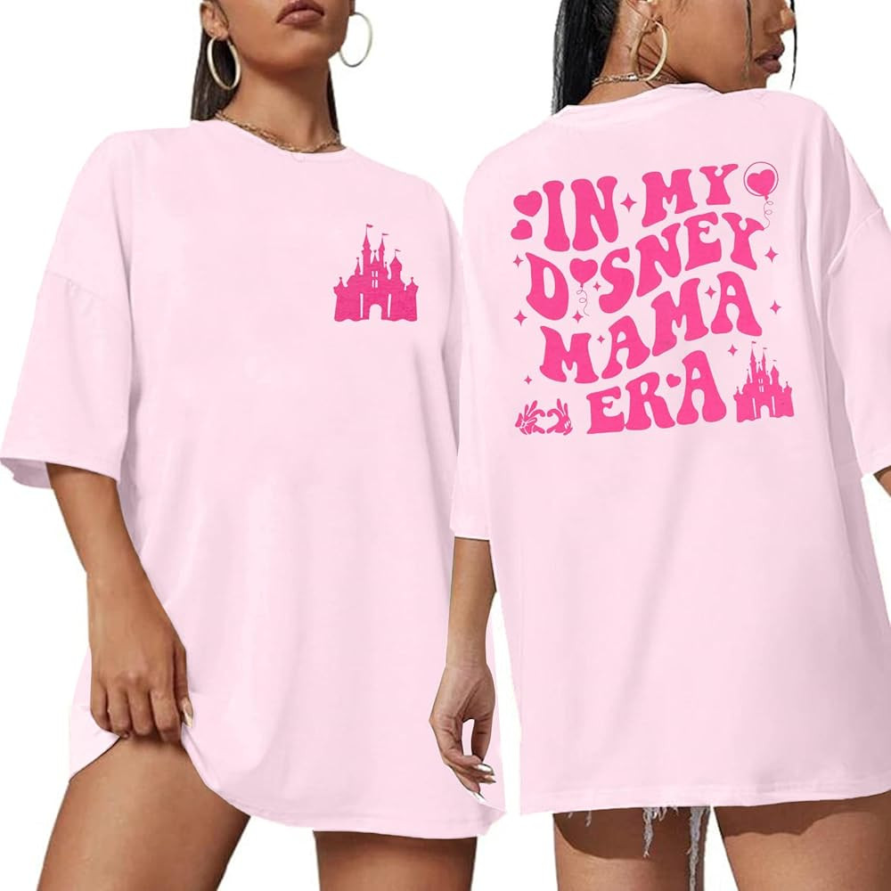 UNIQUEONE Mama Shirts for Women: In My Mama Era Funny Mom Graphic Tees Oversized Pink Letter Prin... | Amazon (US)