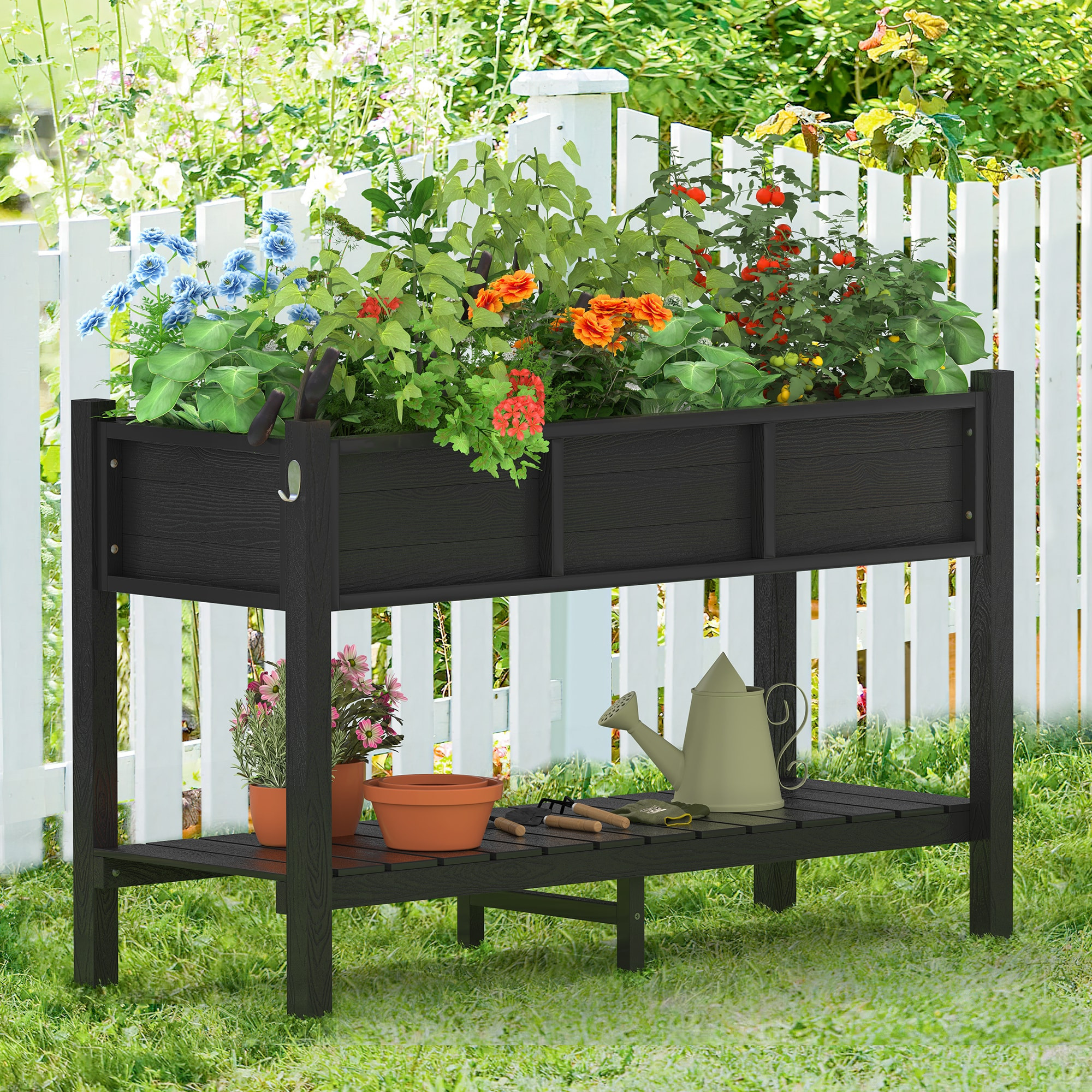 LUE BONA 2.4-cu ft 17.7-in W x 46.5-in L x 28.7-in H Elevated Black Plastic Raised Garden Bed | T... | Lowe's