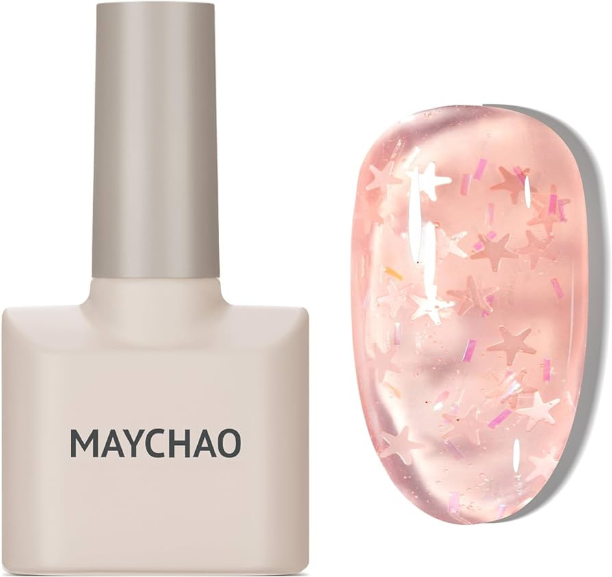 MAYCHAO Jelly Gel Nail Polish -15ML Sheer Pink Jelly Gel Polish Soak Off UV LED Nude Star Pink Na... | Amazon (US)