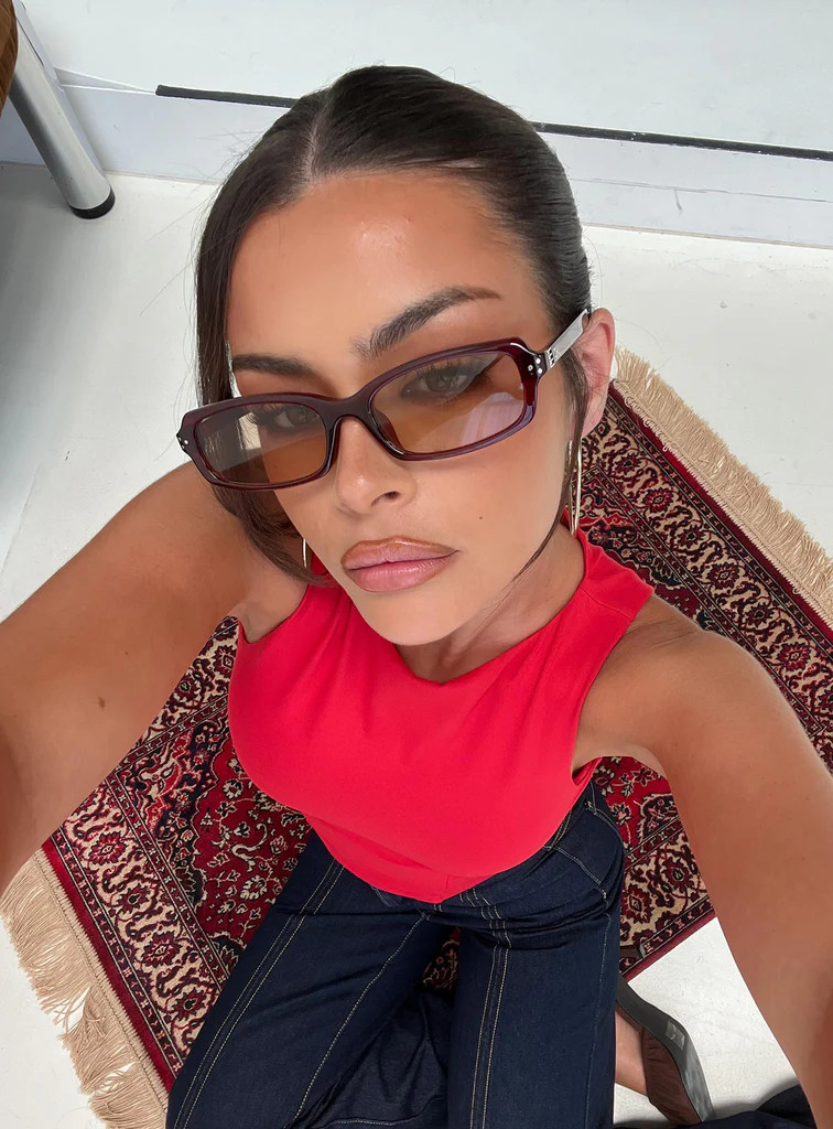 Mixtape Rectangle Sunglasses Red | Princess Polly US