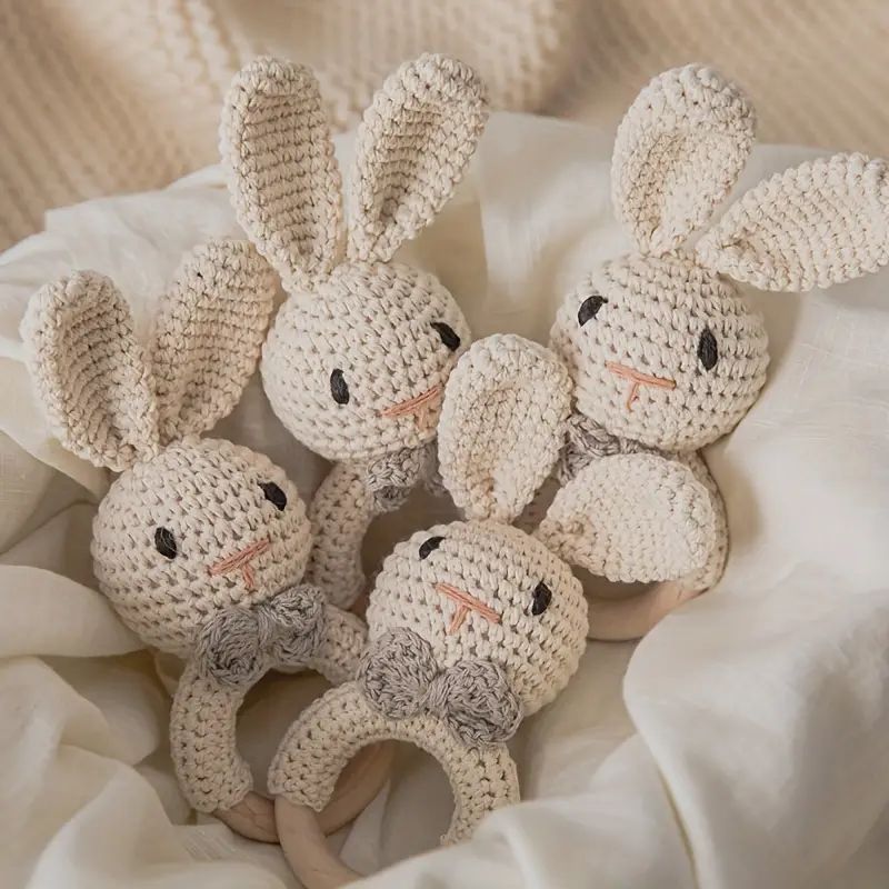 Crochet Brown Rabbit Rattle Cute Shape Attracts Babys Attention Built In Bells Shaking When A Ple... | Temu Affiliate Program