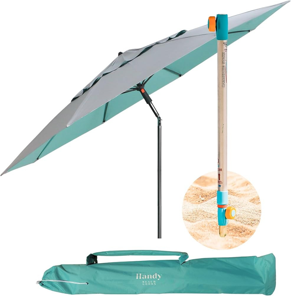 Handy Beach Umbrella & Anchor System, Large 7ft Silver Coated UPF 55 Canopy, 10 Second Installati... | Amazon (US)