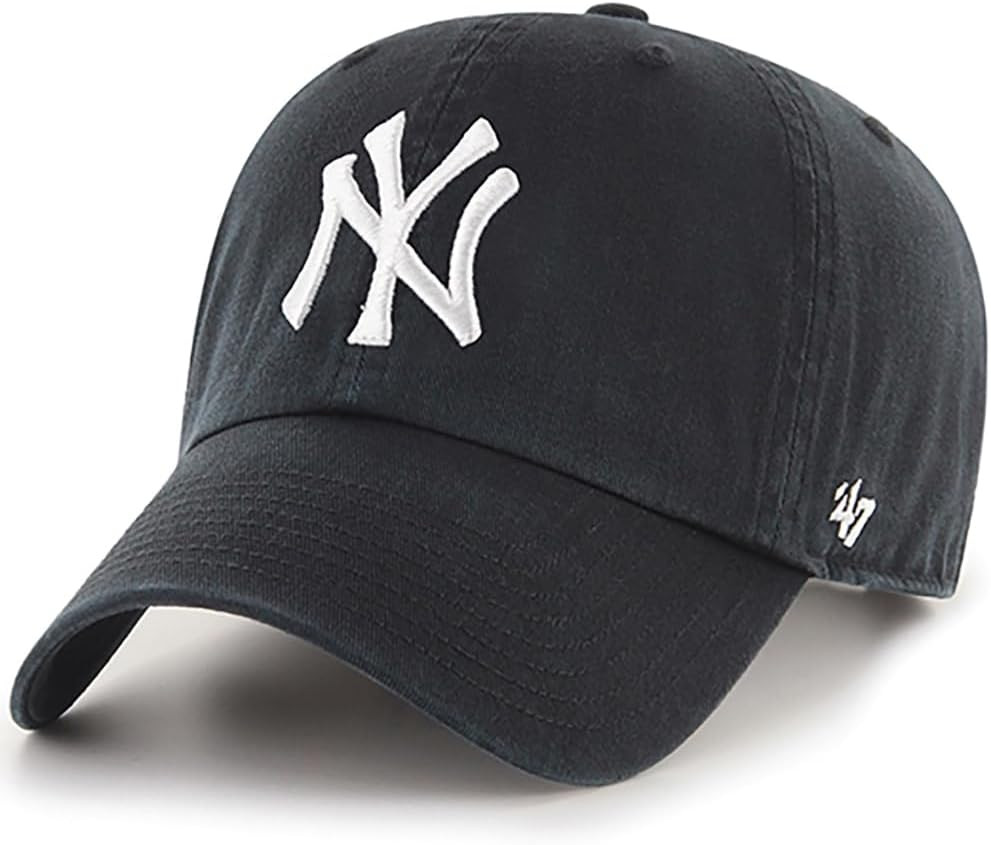 47 Brand MLB Black White Primary Logo Clean Up Adjustable Baseball Cap Hat, Adult One Size Fits All | Amazon (US)