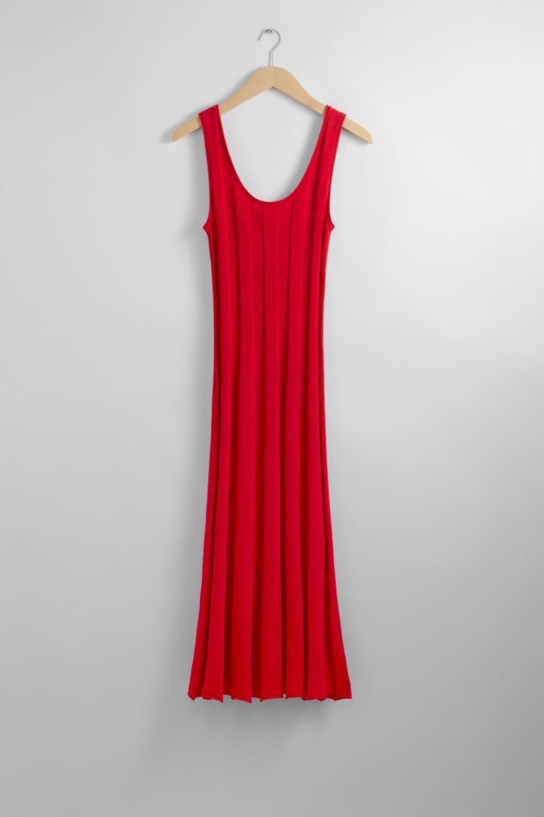 Slim Tank Midi Dress - Deep-plunge neckline - Sleeveless - Red - Ladies | H&M GB | H&M (UK, MY, IN, SG, PH, TW, HK)
