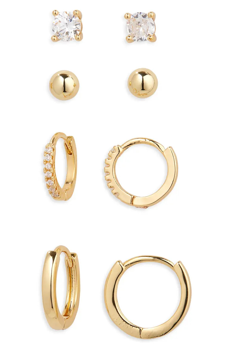 Set of 4 Demi Fine Essentials Stud & Hugging Hoop Earrings (Women) | Nordstrom | Nordstrom