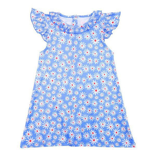 Blue And Red Knit Daisy Print Dress | Cecil and Lou