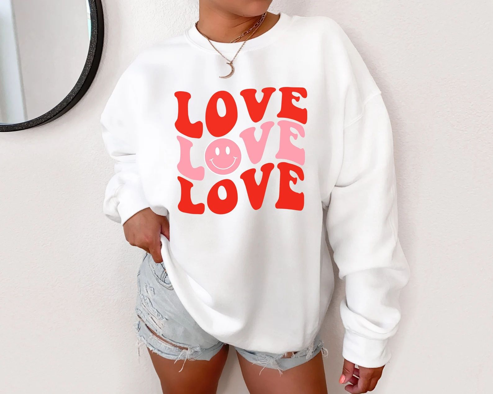 Valentine's Day Sweatshirt  Love Sweatshirt  Smiley | Etsy | Etsy (US)