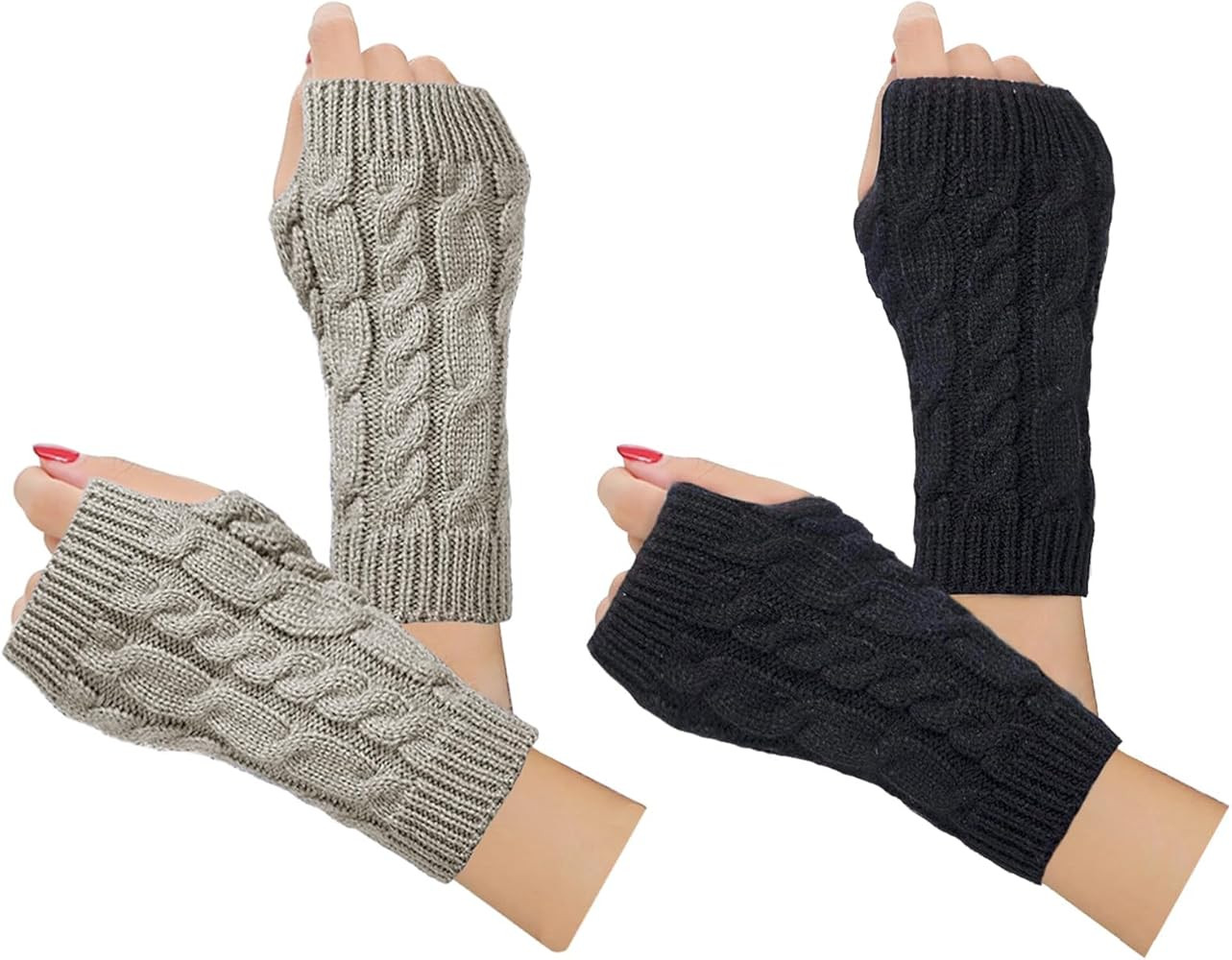 Justay Women Winter Warm Knit Fingerless Gloves Hand Crochet Thumbhole Arm Warmers Mittens | Amazon (US)
