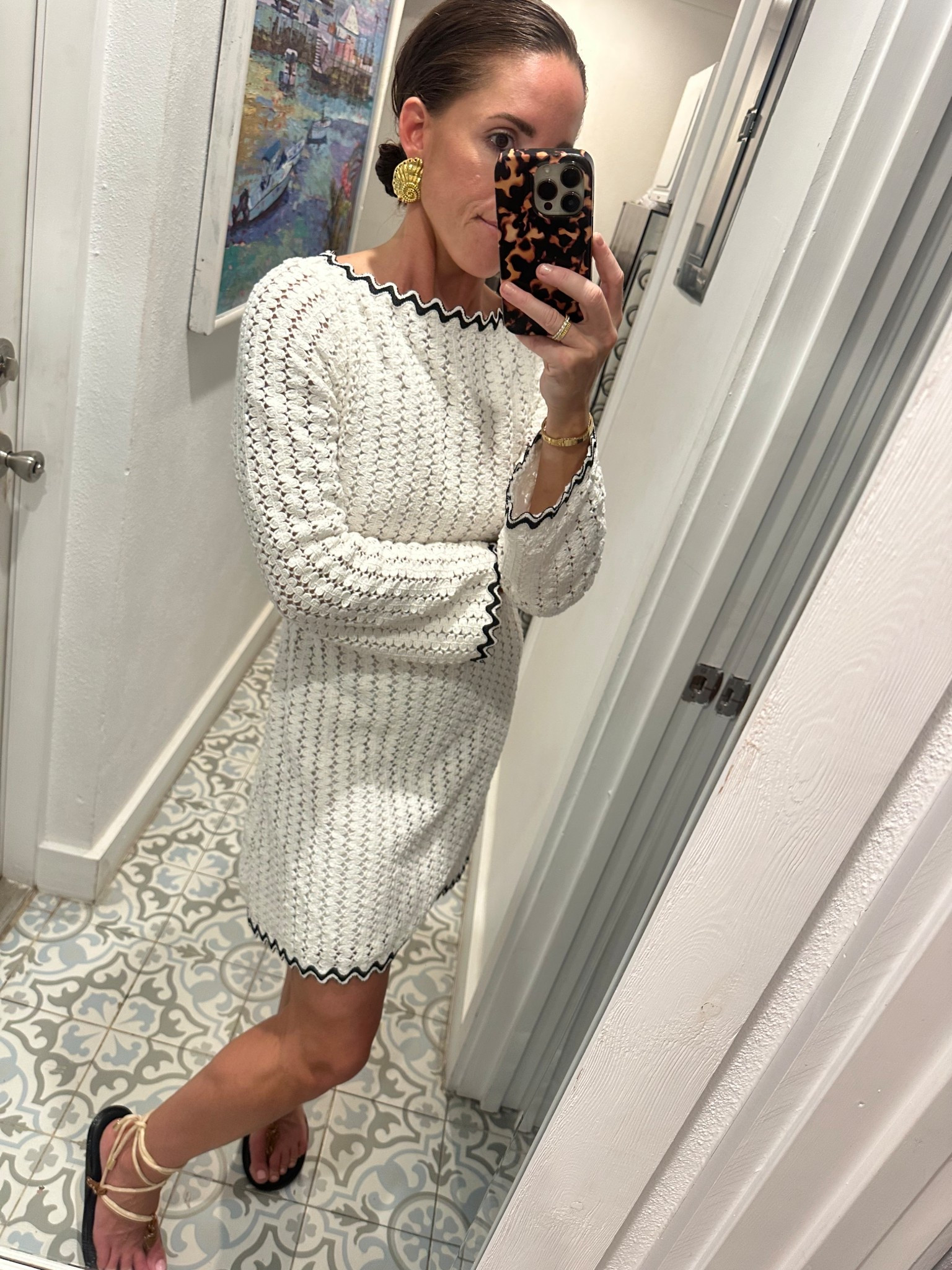 Long sleeve white crochet dresses 