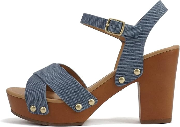 Soda MIGUEL ~ Women Crisscross Band Fashion Chunky Platform Block Mid Heel Sandal with Ankle Stra... | Amazon (US)