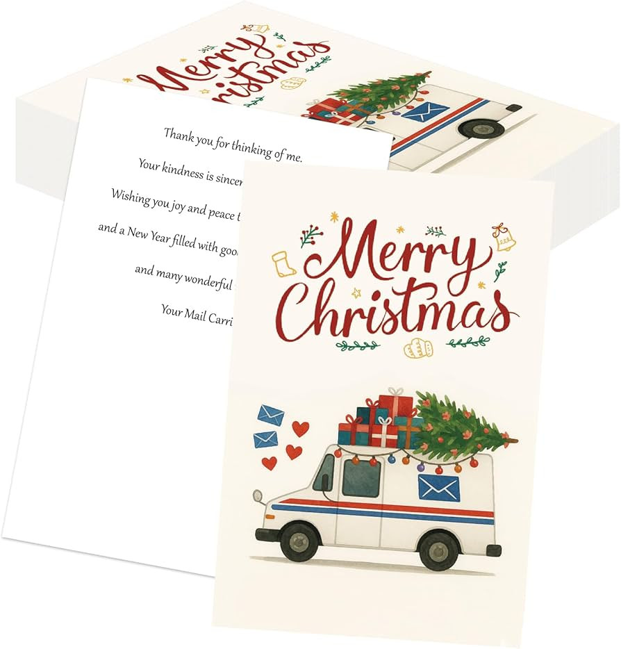 Mail Carrier Christmas Thank You Cards – LLV Holiday Postcards 4x6 (30 Pack) – White Letter C... | Amazon (US)