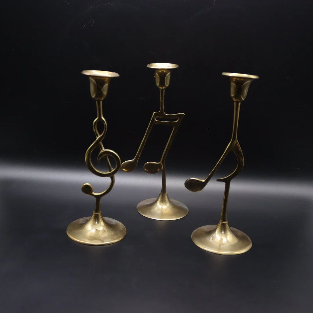 Set of 3 Musical Notes Brass Candlestick Holders Retro Treble - Etsy | Etsy (US)
