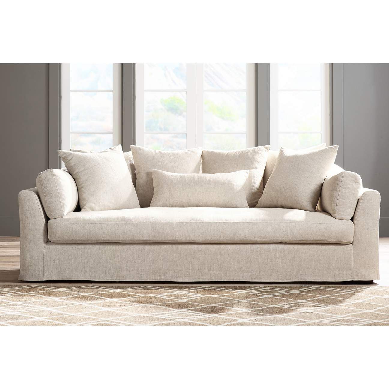 Chateau 99" Wide Linen Fabric Slipcover Sofa | Lamps Plus