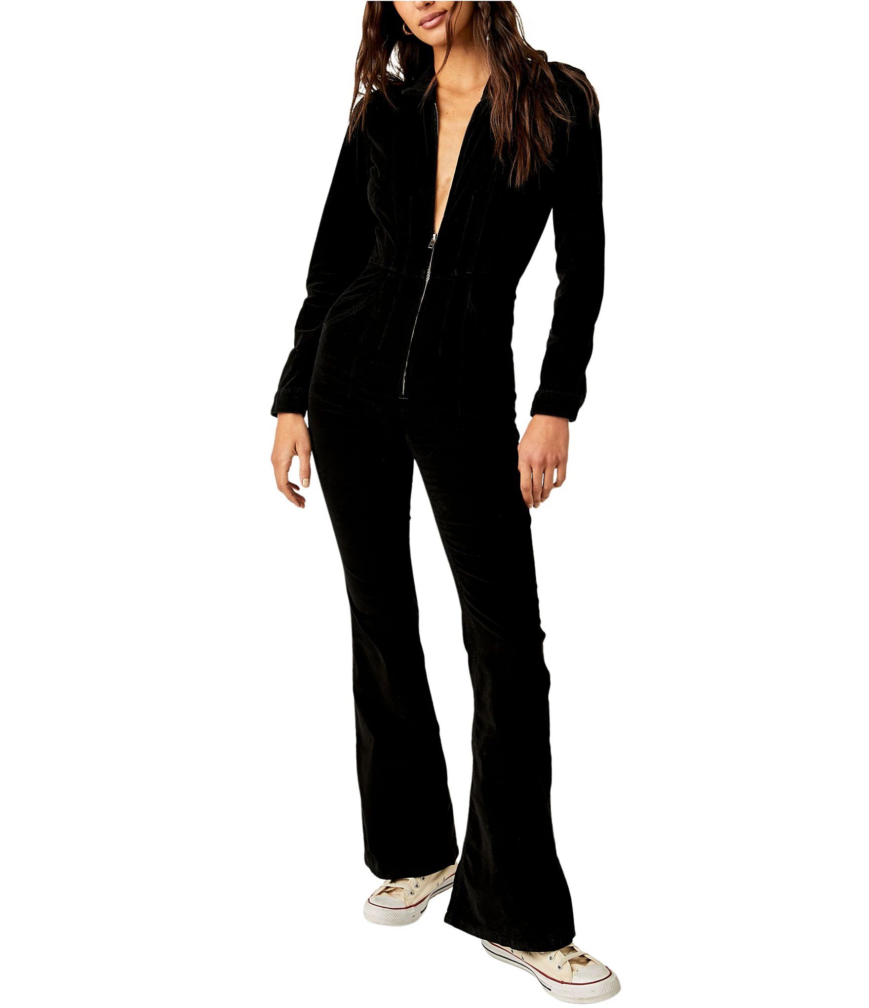 Jayde Cord Zip Front Collar Long Sleeve Flare Leg Jumpsuit | Dillard's