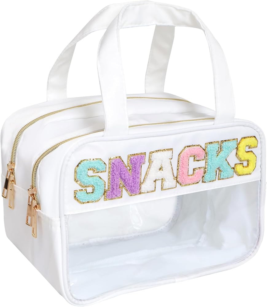 sweet lion Chenille Letter Clear Large Makeup Bag, Preppy Cosmetic Bag Clear Snack Bags with Zipp... | Amazon (US)