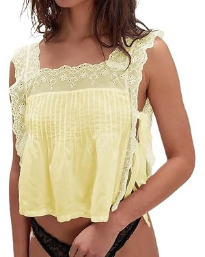 Women Y2K Side Tie Top Coquette Sleeveless Lace Trim Tank Top Loose Fit Flowy Ruffle Going Out Ve... | Amazon (US)