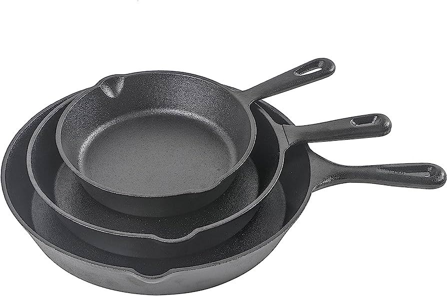 Commercial CHEF 3-Piece Cast Iron Skillet Set – 6 inch, 8 inch, and 10 inch - Pre-seasoned Cast... | Amazon (US)