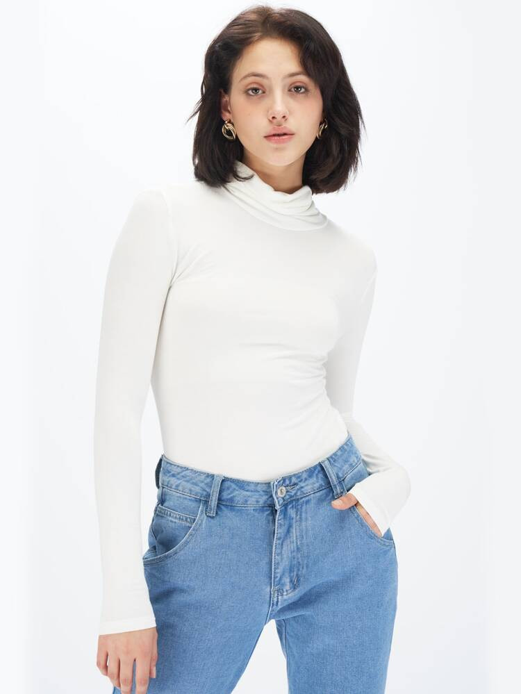 SHEIN Solid Form-Fitting Turtleneck Top | SHEIN