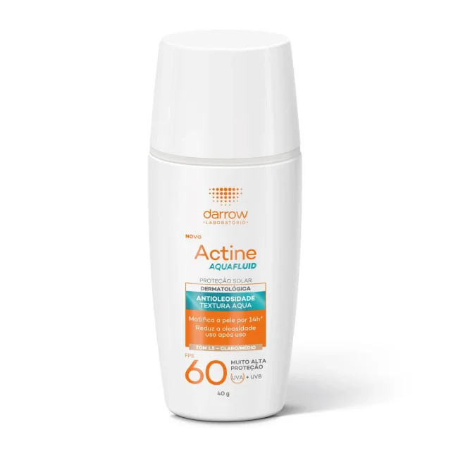 Protetor Solar Facial Darrow Actine Aquafluid FPS 60 com Cor Tom Claro/Médio 40g | Drogasil BR