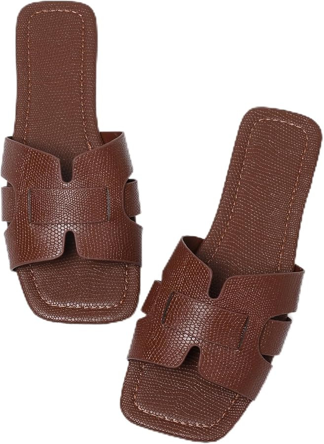 Women's Casual Flat Sandals, Comfortable Slip-On Slides | Amazon (US)