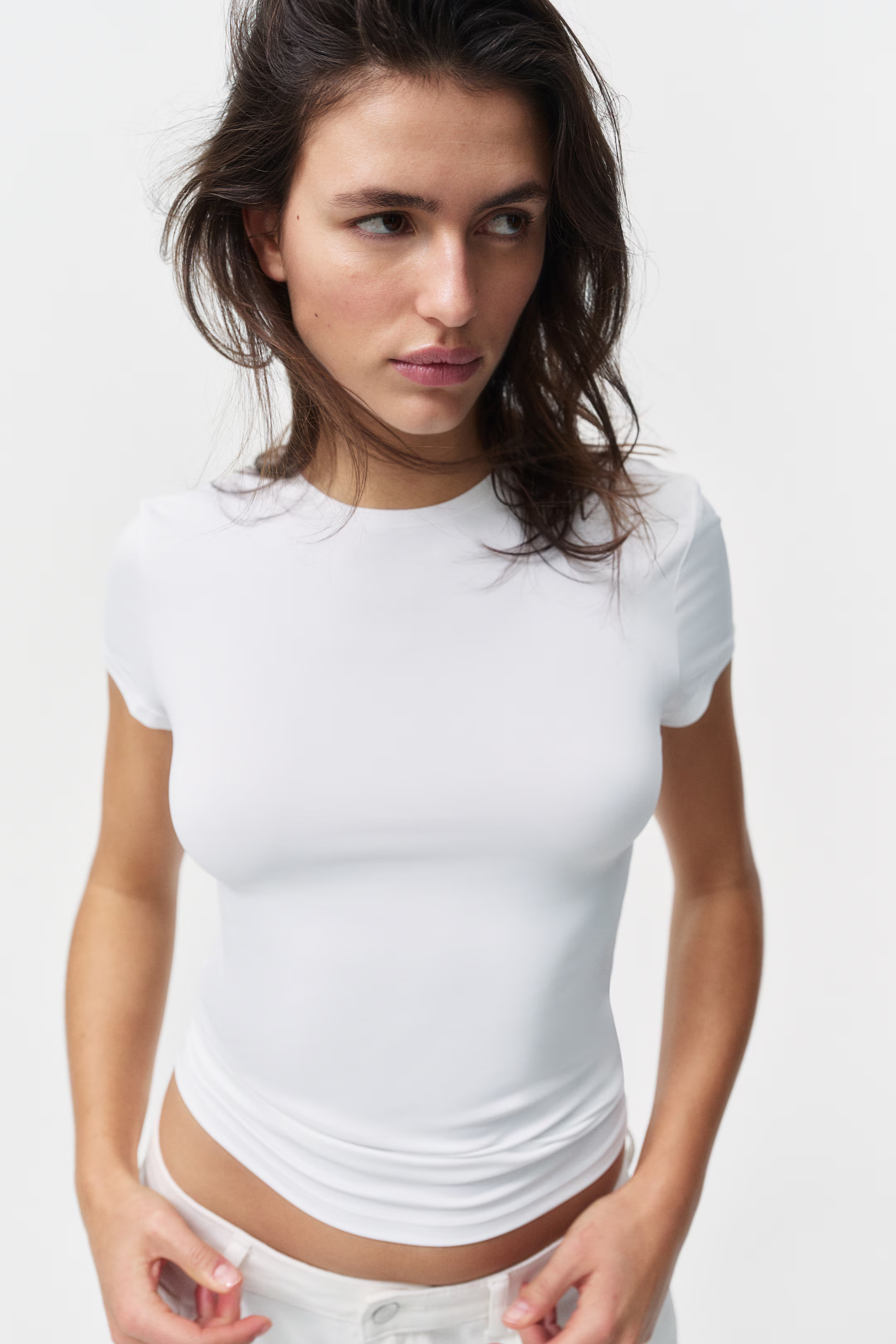 Fitted T-shirt - Light beige - Ladies | H&M US | H&M (US + CA)